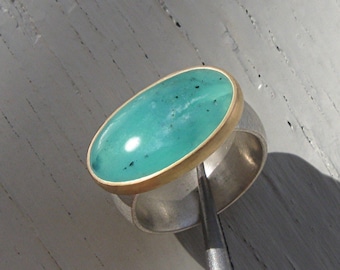 Andean opal ring in gold and silver