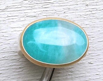 Amazonite ring in 750 gold and silver.
