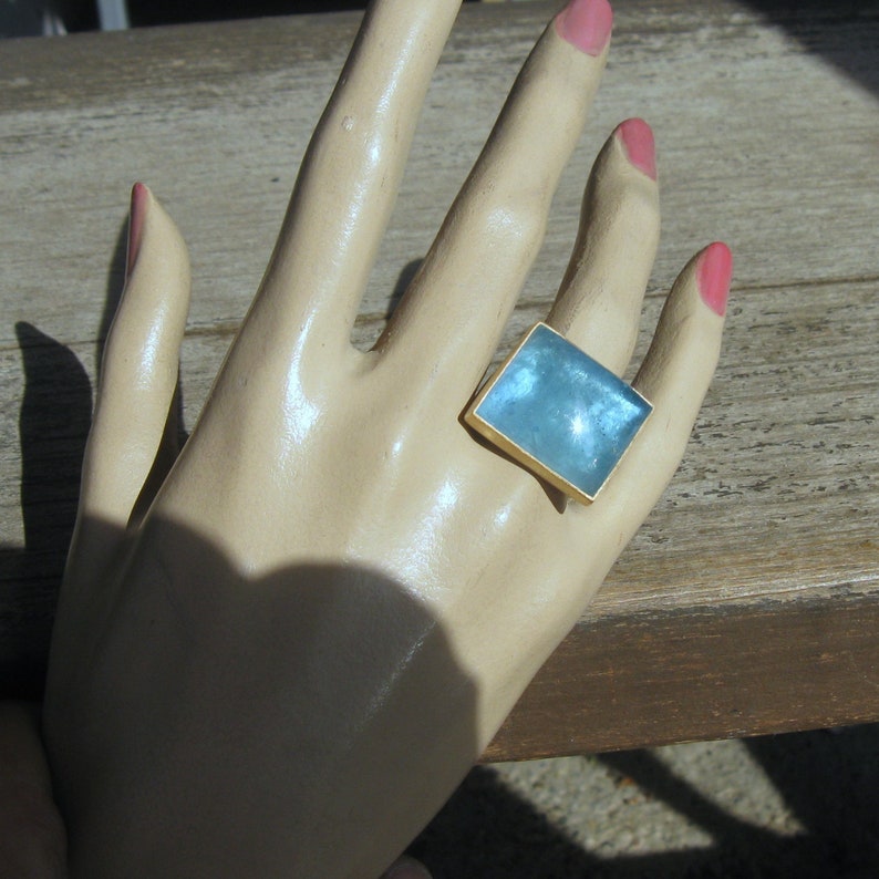 Aquamarine ring in 750 gold and sterling silver image 8