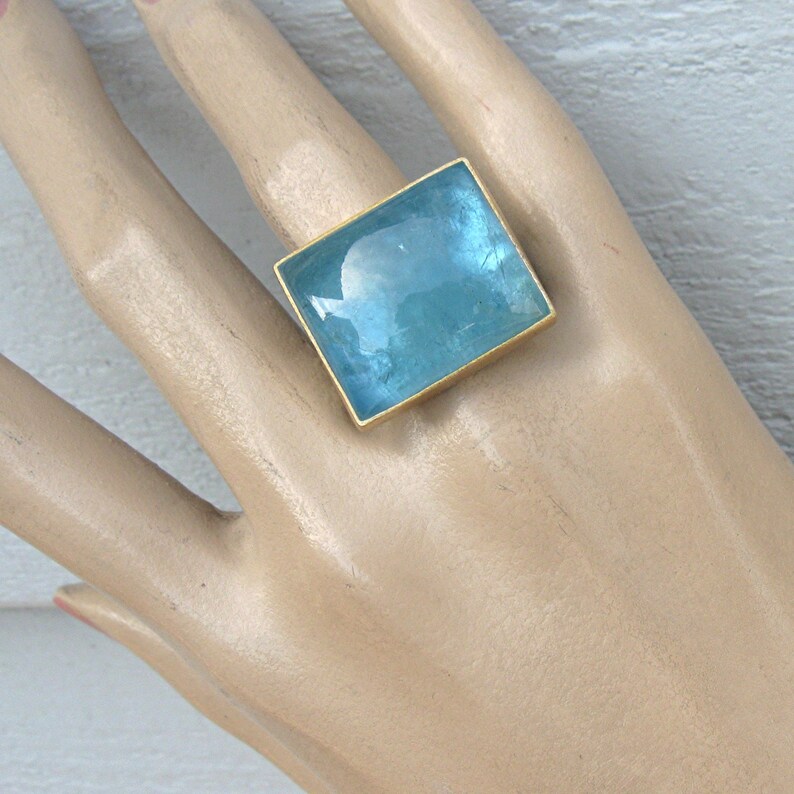 Aquamarine ring in 750 gold and sterling silver image 6