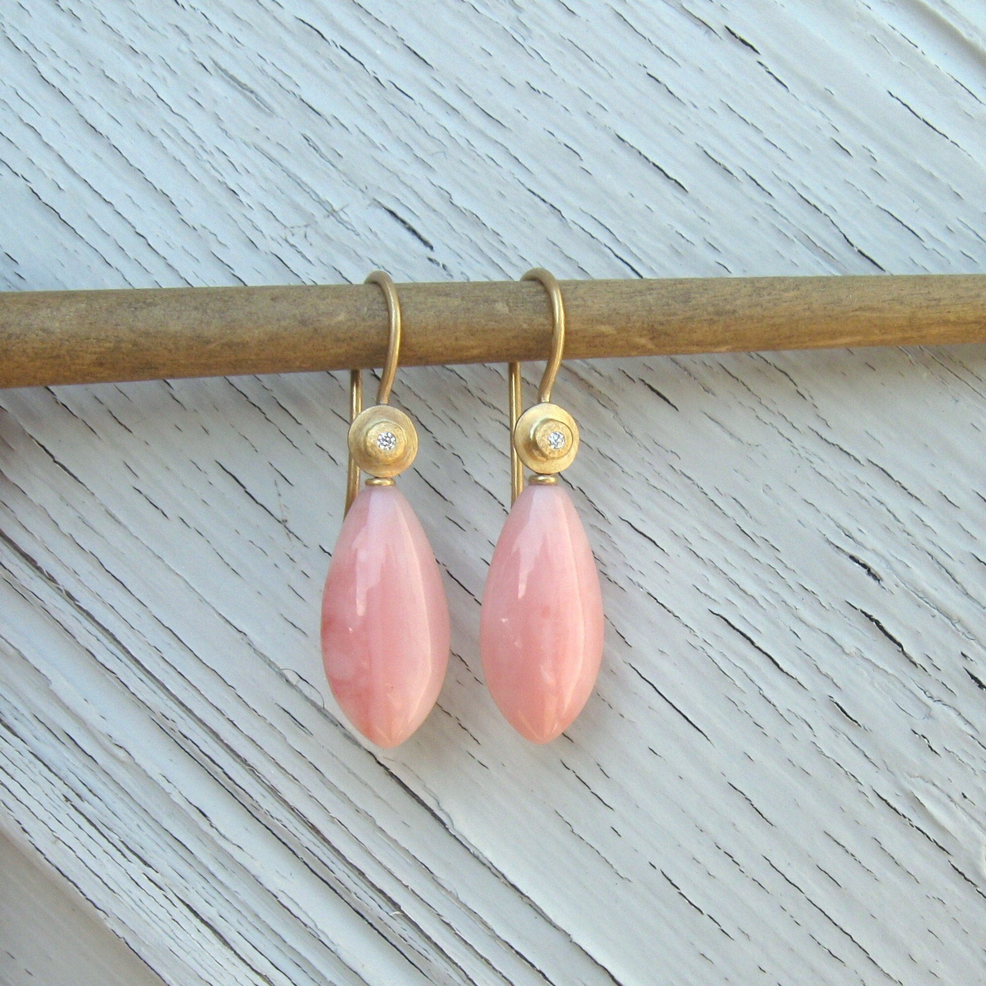 Color Blossom Earrings, Pink Gold, White Gold, Pink Opal And