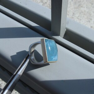 Aquamarine ring in 750 gold and sterling silver image 4