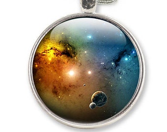 Space Necklace - Space Jewelry, Galaxy Glass Pendant - Necklace Universe solar system (NSE1)