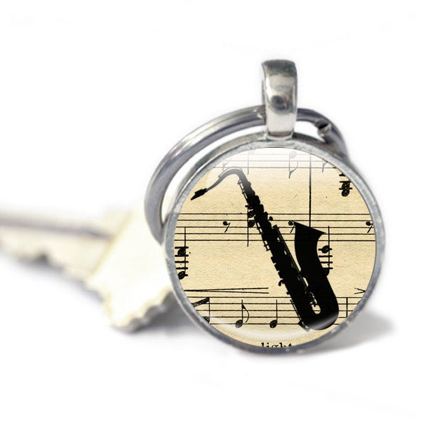 Saxophone Keyring Key chain Music Keychain music sheet Etsy