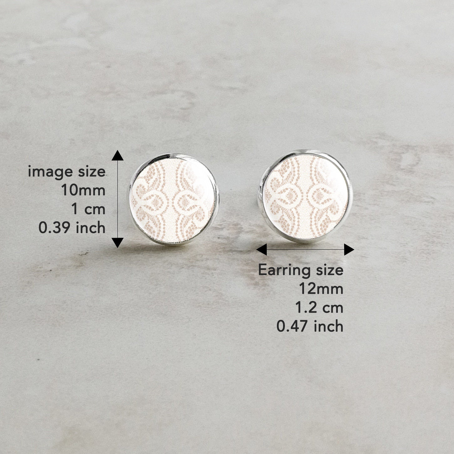 Lace Studs Glass Lace Studs White Lace Stud Earrings Silver Etsy