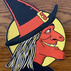 1940s Vintage Halloween H. E. Luhrs Witch With Wart On Her Nose Embossed Cardboard Die Cut