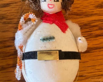 Six Vintage Christmas Snowgirls Snowmen holding Candy Canes Christmas Ornaments Made in Japan in Original Box