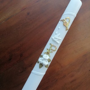 Communion candle, baptism candle for girls or boys (incl. label + storage box)