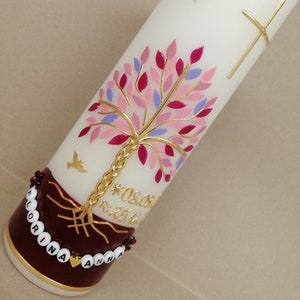 Vela bautismal árbol de la vida árbol niña niño vela - bautismo - hecho a mano - sin papel de aluminio - cuentas de letras - letras de cera posibles