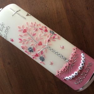 Vela bautismal árbol de la vida árbol niña niño vela - bautismo - hecho a mano - sin papel de aluminio - cuentas de letras - letras de cera posibles