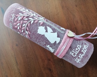 Candela per battesimo Albero della vita Angelo custode Bambina Cane rustico Pulcino Richieste di colore possibili Bambino Rustico Rustica Rustika Stile vintage Shabby