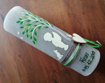 RUSTICA, look VINTAGE, SHABBY, rustico, candela per battesimo, albero della vita, angelo custode, angelo, albero, cane, ragazza, ragazzo, candela, scritta in cera