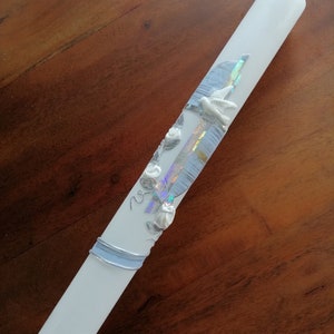 Communion candle, baptism candle for boys (incl. label + storage box)