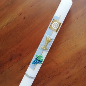 Communion candle, baptism candle for boys (incl. label + storage box)