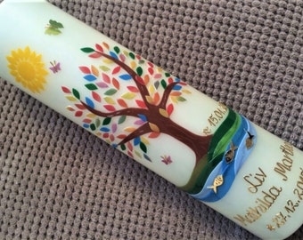 Baptismal candle tree of life tree girl boy candle - baptism - handmade - no foil - including wax lettering