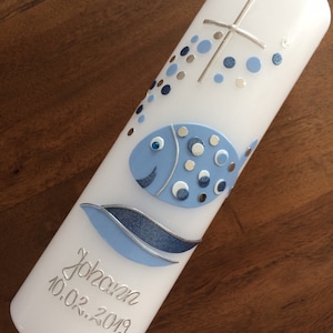 Baptism Candle Boy Fish, bubble fish, blue