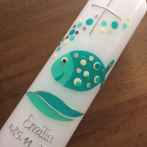 Baptismal candle fish bubble dots - The ORIGINAL, baptismal candle girl, baptismal candle boy, wax, handmade, white, made in Germany