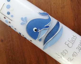 Baptism candle whale fish boys cross blue water girls color requests possible communion candle communion candle wax decorations wax lettering