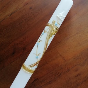 Communion candle, baptism candle for boys (incl. label + storage box)