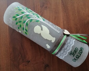 RUSTICA, look VINTAGE, SHABBY, rustico, candela per battesimo, albero della vita, angelo custode, angelo, albero, ragazza, ragazzo, candela, scritta in cera