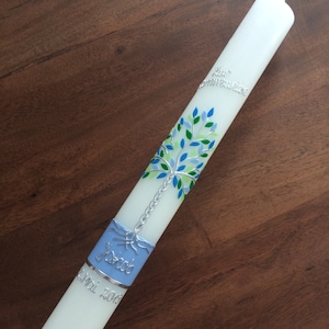 Communion candle baptism candle 40x4 tree of life, including inscriptions, girl, boy, color requests possible, candle for baptism, tree