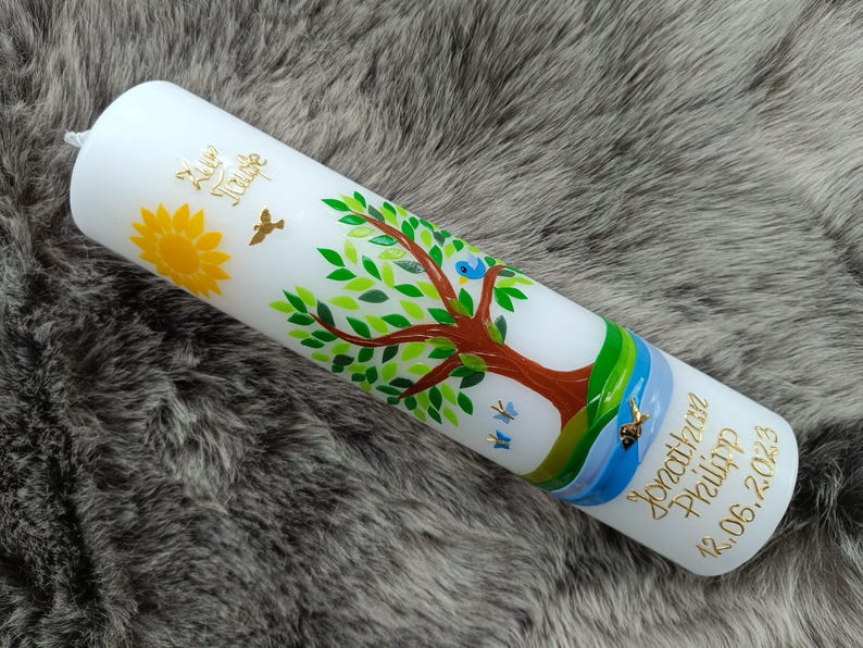 Baptism Candle Tree of Life Girl Boy, Candle Baptism Handmade No Foil