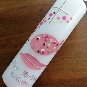 Baptismal candle fish bubble dots - The ORIGINAL, baptismal candle girl, baptismal candle girl, wax, handmade, white, Made in Germany
