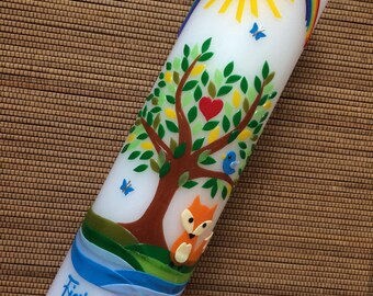 Baptismal candle tree of life fox, baptismal candle girl, baptismal candle boy, baptismal candle tree of life, baptismal candle fox