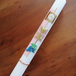 Communion candle, baptism candle for girls (incl. label + storage box)