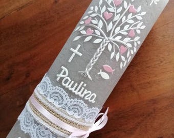 Baptismal candle girl, RUSTICA, VINTAGE look, SHABBY, rustic, tree of life, tree, boy, candle, baptism, plate, storage box