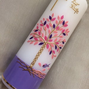 Baptism candle, baptism candle tree of life, tree, including handmade wax lettering, girls, boys, color requests, Catholic baptism