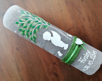 RUSTICA, look VINTAGE, SHABBY, rustico, candela per battesimo, albero della vita, angelo custode, angelo, albero, bambina, bambino, candela, battesimo, iscrizione in cera