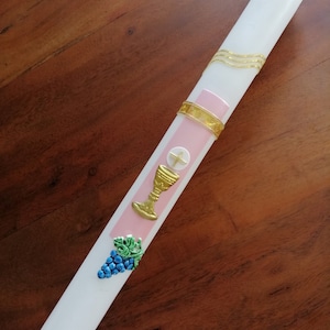 Communion candle, baptism candle for girls (incl. label + storage box)