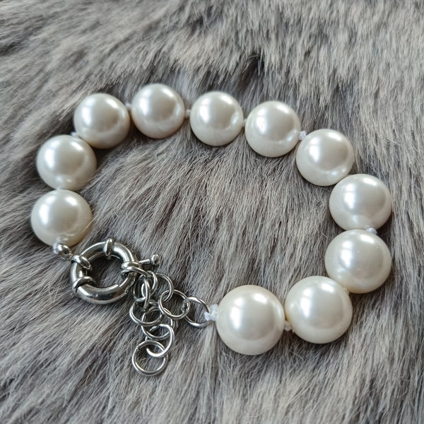 Armband aus Mallorca-Perlen 14mm, SEASHELL Pearl, Geschenk Schmuck, Taufe, Kommunion, Hochzeit