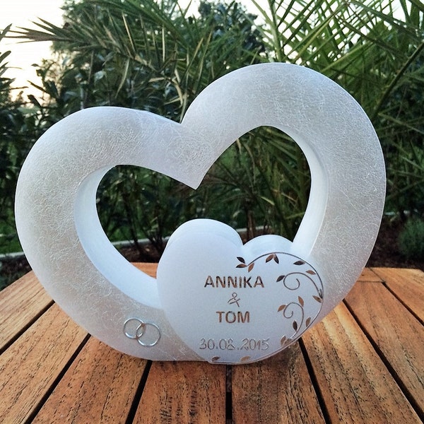 Wedding candle, wedding candle double heart, with tealight insert, wedding, marriage, engagement, including labeling, color preferences possible