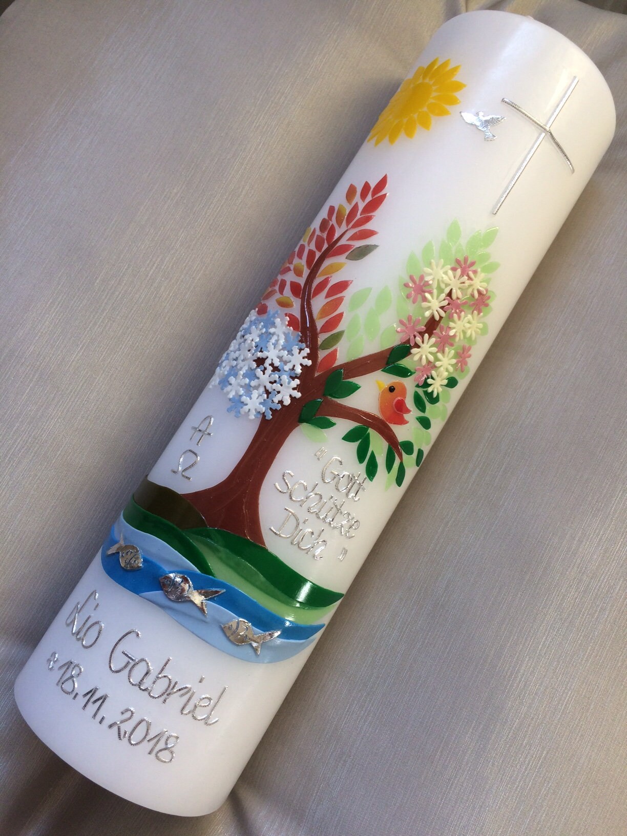 Baptism candle tree tree girl boy candle baptism handmade no foil