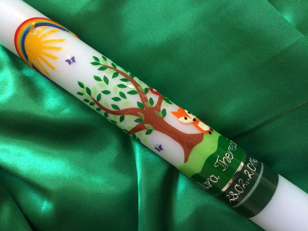 Baptism Candle Communion Candle Tree of Life Fox Tree Girl Boy Candle