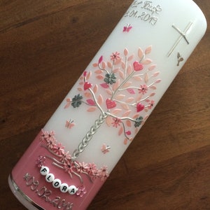 Vela de bautismo niña árbol de la vida - bautismo - hecho a mano - sin papel de aluminio - cuentas de letras - letras de cera posibles