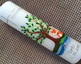 Baptism Candle Tree of Life Fox Fox Tree Girl - Boy - Candle - Baptism - Handmade - no foil - incl. wax lettering