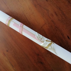 Communion candle, baptism candle for girls (incl. label + storage box)