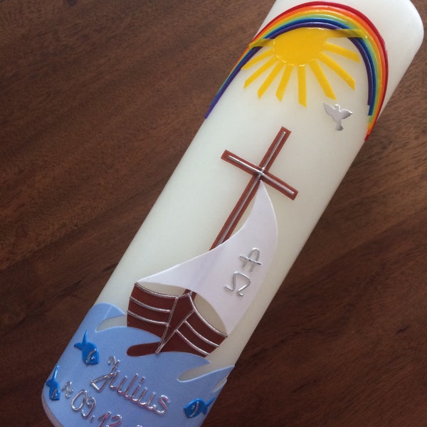 Baptismal candle - boat - ark - girl - candle - baptism - handmade - no foil - incl. wax label