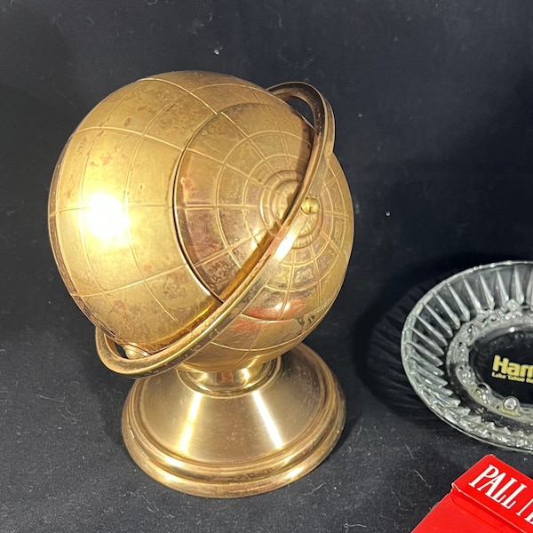 Vintage Mid Century Globe Cigarette Holder Dispenser Gold Toned Heavy Metal