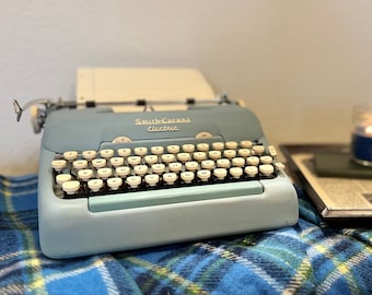 Vintage Smith Corona Blue Typewriter Electric Mid Century Working!