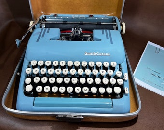 Vintage Smith Corona Blue Typewriter Silent Super Mid Century Working!