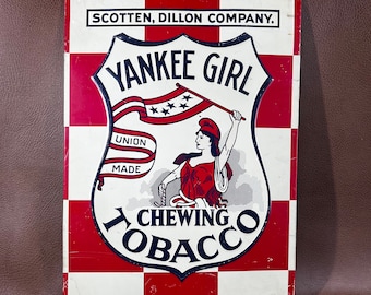 Vintage Yankee Girl Chewing Tobacco Porcelain Metal Union Made Sign