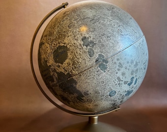 Vintage Scarce 6 Inch Lunar Globe Moon with Stand Listed Landings Replogle Globes Inc.
