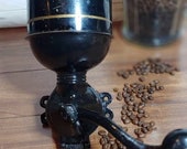 Antique Wall Mount Coffee Grinder with Tin Hopper Black Gold Pinstriping