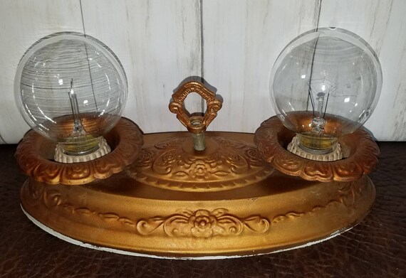 Antique Tin Ceiling Light Fixture Pressed Tin Double Socket Etsy