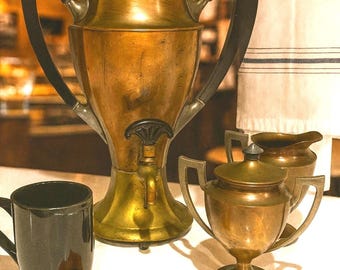 Antique Manning Bowman Coffee Set Percolator Copper Black