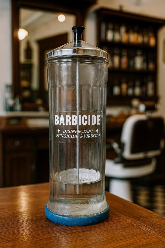 Antique Glass Barber Shop Canister Men’s Shaving Barbicide